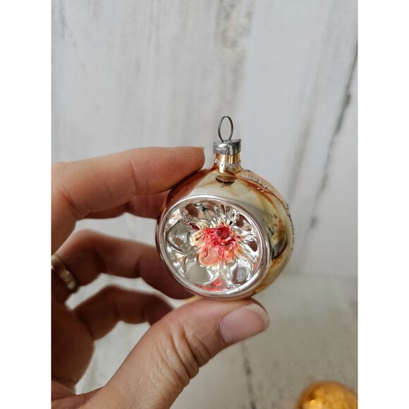 Vintage copper gold indent mini ball Mercury glass glitter ornament unique Xmas - Picture 7 of 16